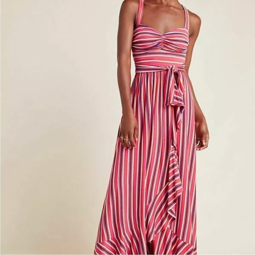 Anthropologie Maeve Gabriela Sleeveless Faux Wrap Ruffle Maxi Dress NWT Small